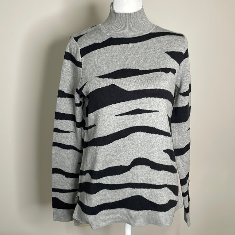 adyson parker grey black animal print mock neck sweater